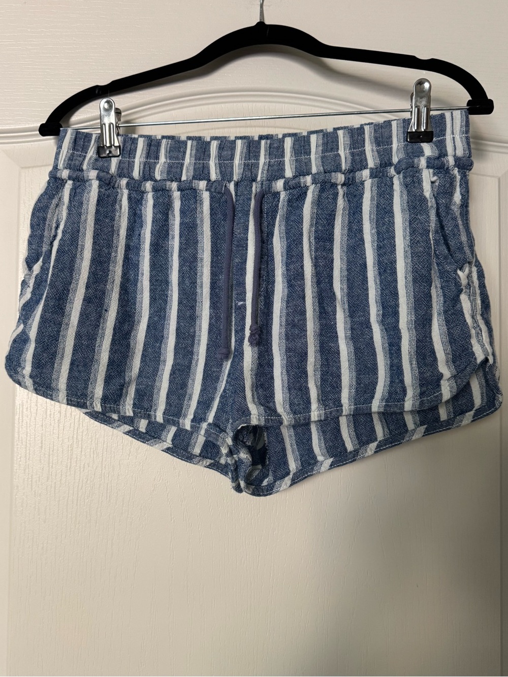 Rewash | Blue and White Striped Linen & Rayon Shorts